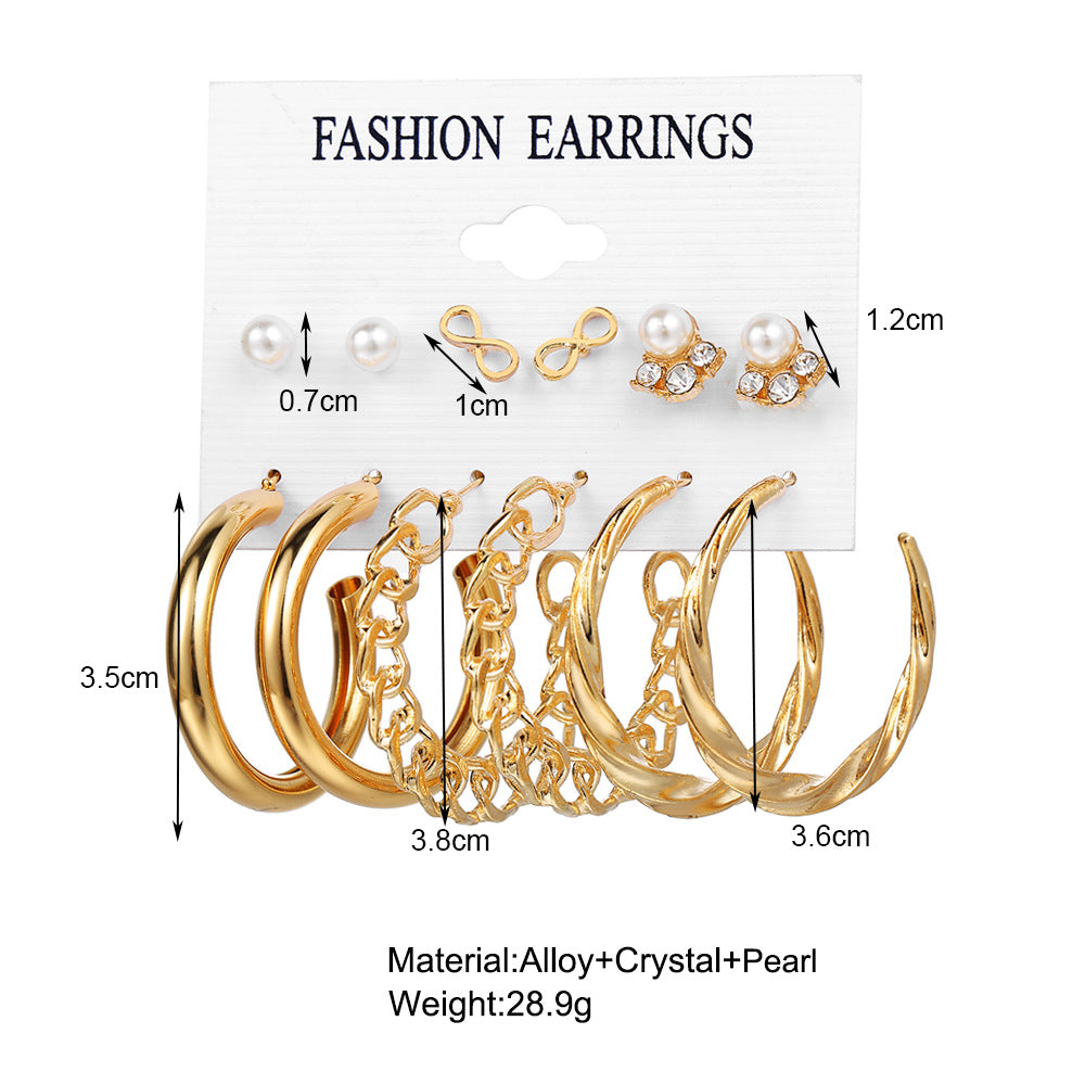 Metal Circle Chain Earring Set 6-Piece Set