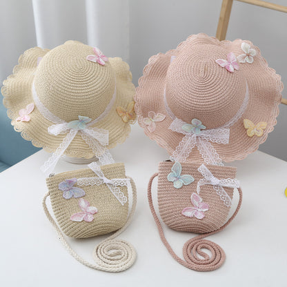 Kids Summer Hat Baby Sun Protection Straw Bag Set Princess Beach