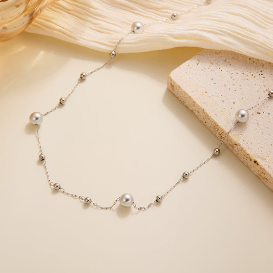 Gypsy Grey Bead Pearl Necklace