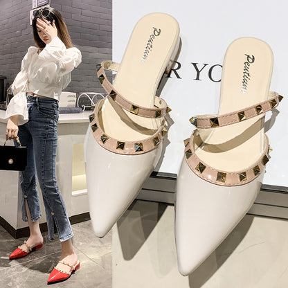 Fashion rivet bag head half slippers