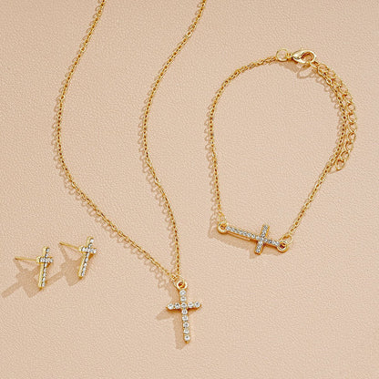 Rhinestone Cross Jewelry Set