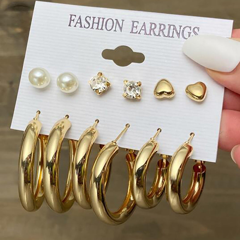 Metal C-shaped earrings set 6 pieces