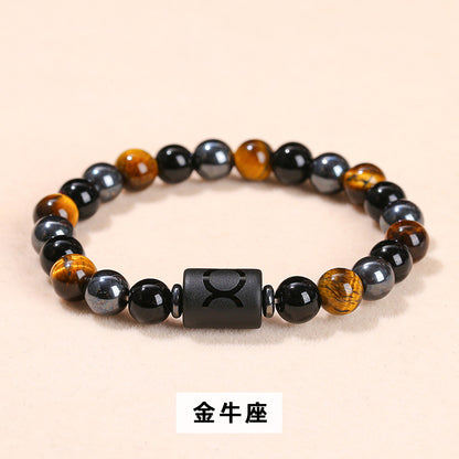 Natural yellow tiger's eye stone twelve constellations bracelet