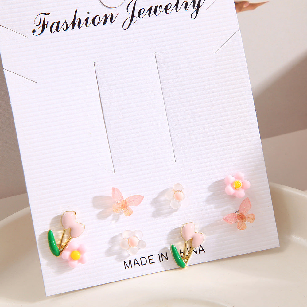 Colorful butterfly and flower earrings set 8 pieces