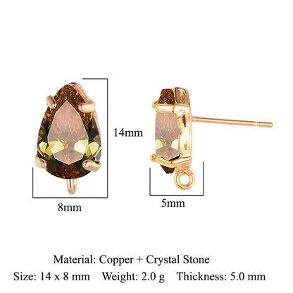 10 pcs/pack, drop-shaped brass crystal glass stud earrings.