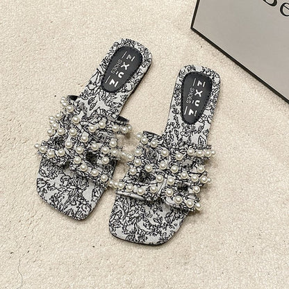 Pearl Square Head Flat Bottom Slippers