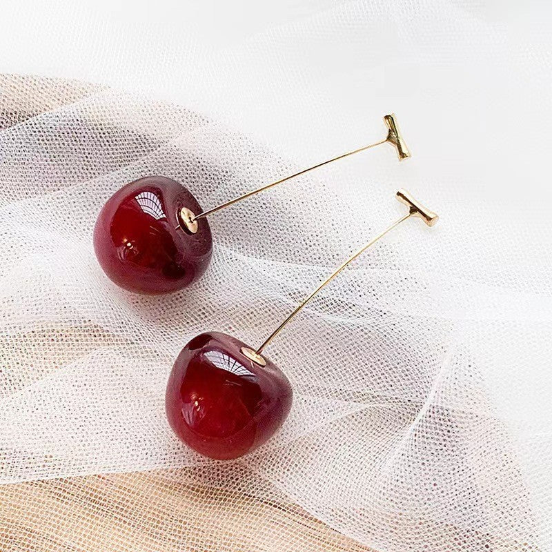 Red cherry fruit earrings