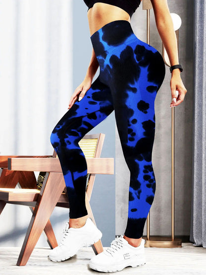 European Tie-Dye Floral High-Waist Yoga Pants