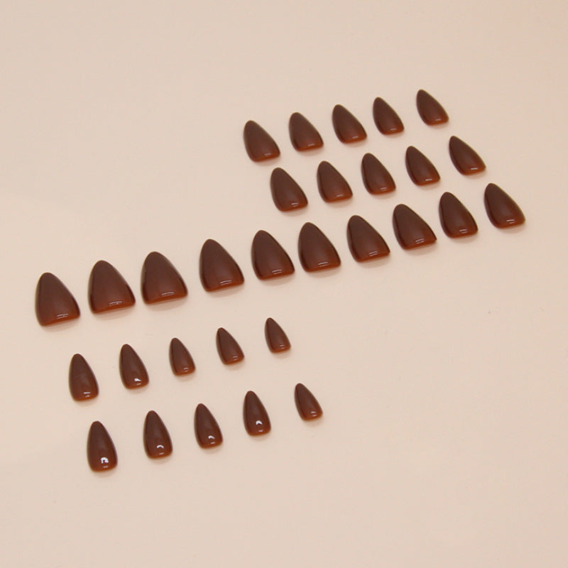 Western Style Red-Brown Almond Detachable Fake Nails