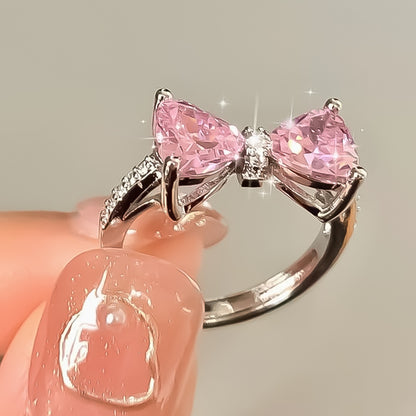 Women's pink zircon bow ring