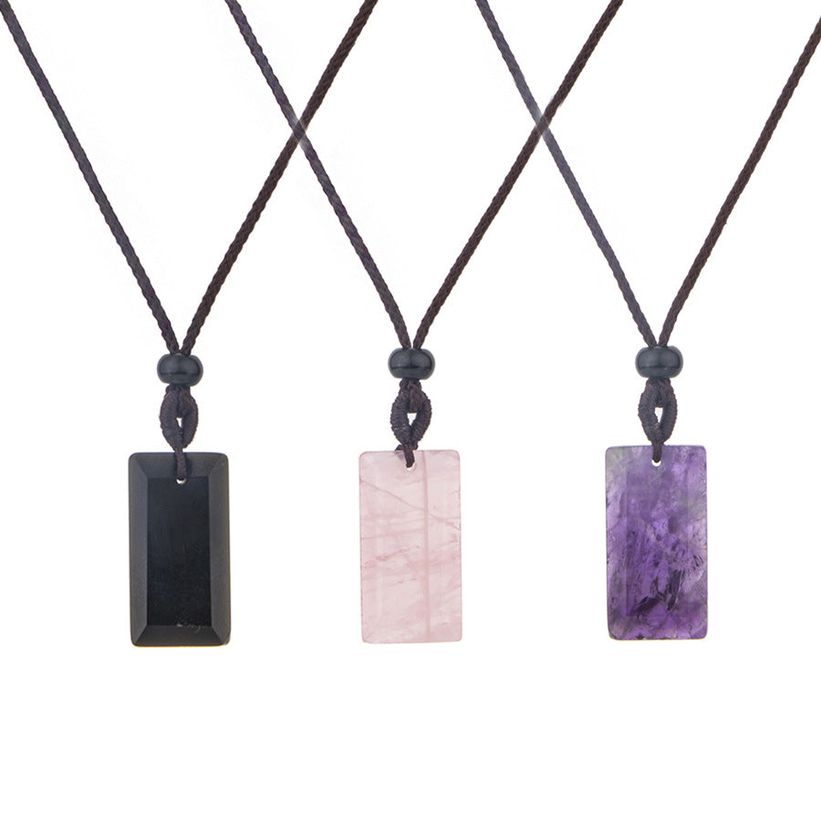 Crystal Rectangular Square Pendant Necklace