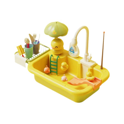 Children's Simulation Electric Water Dispensing Vegetable Washing Basin Dishwashing Sink Kitchen Utensil Set Toy for 2-3 Years Old