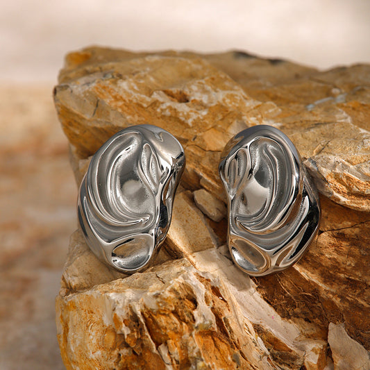 Wrinkled Square Titanium Steel Earrings