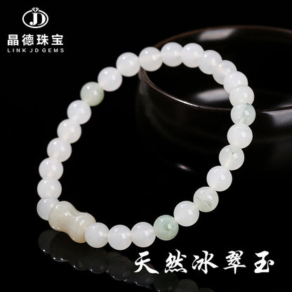 Natural Ice Jade Round Bead She Taicui Bamboo Bead Bracelet