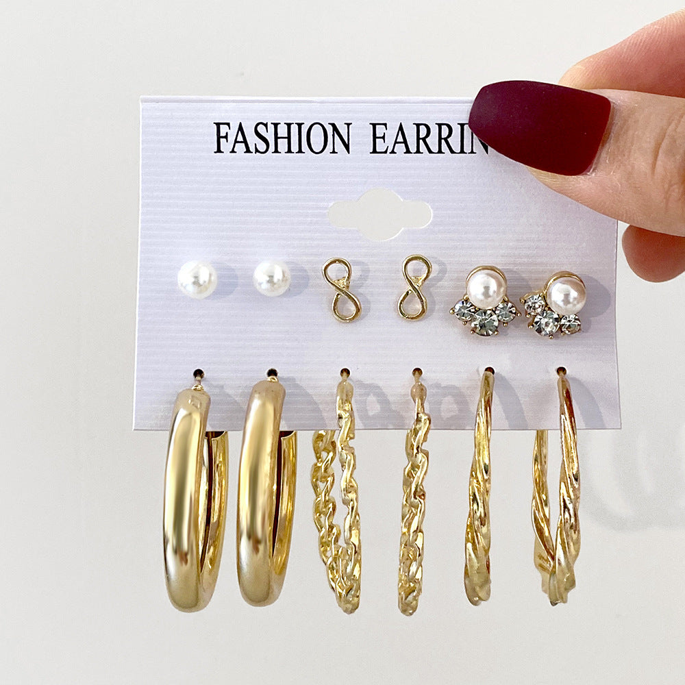 Metal Circle Chain Earring Set 6-Piece Set