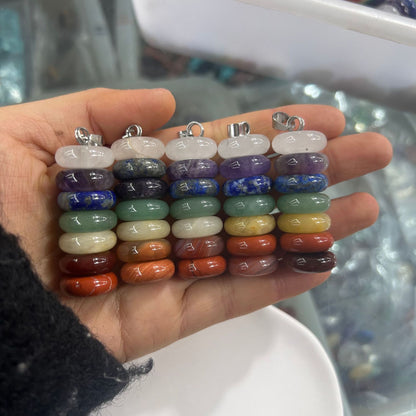 Seven-color crystal stone abacus disc combination pendant