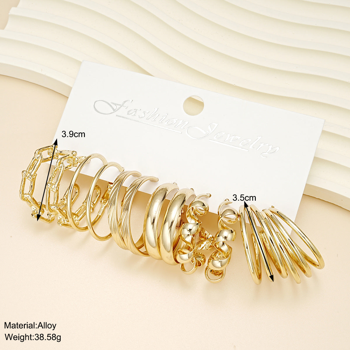 Twisted chain gold women's 6-piece earrings