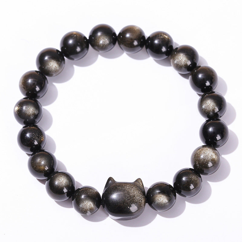 7A Natural Silver Obsidian Faceless Cat Bracelet