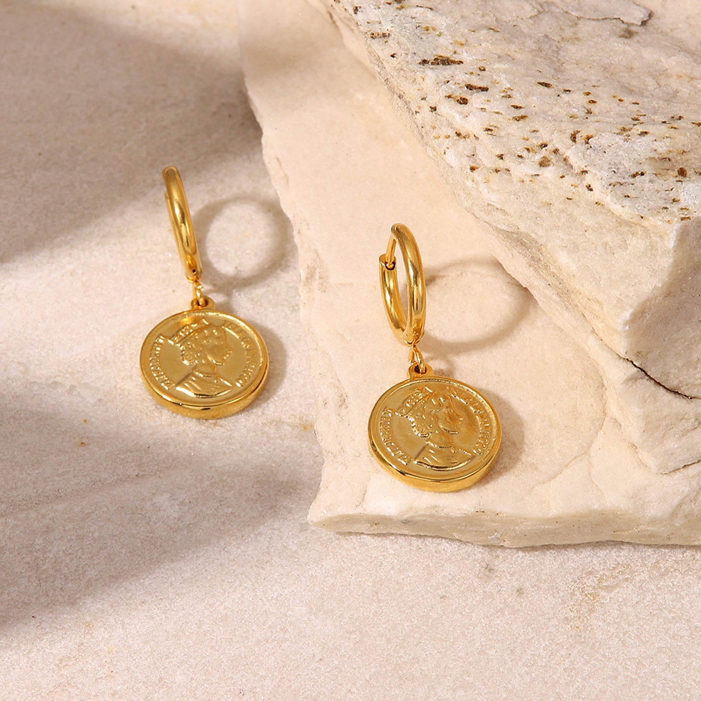 Queen's Head Coin Drop Earrings