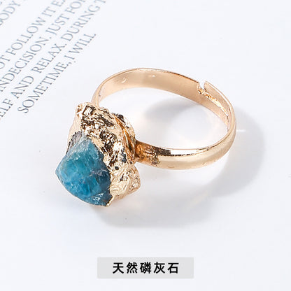 Natural crystal rough stone ring