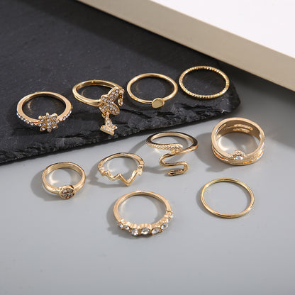 Rhinestone Butterfly Snake Ring 10pcs