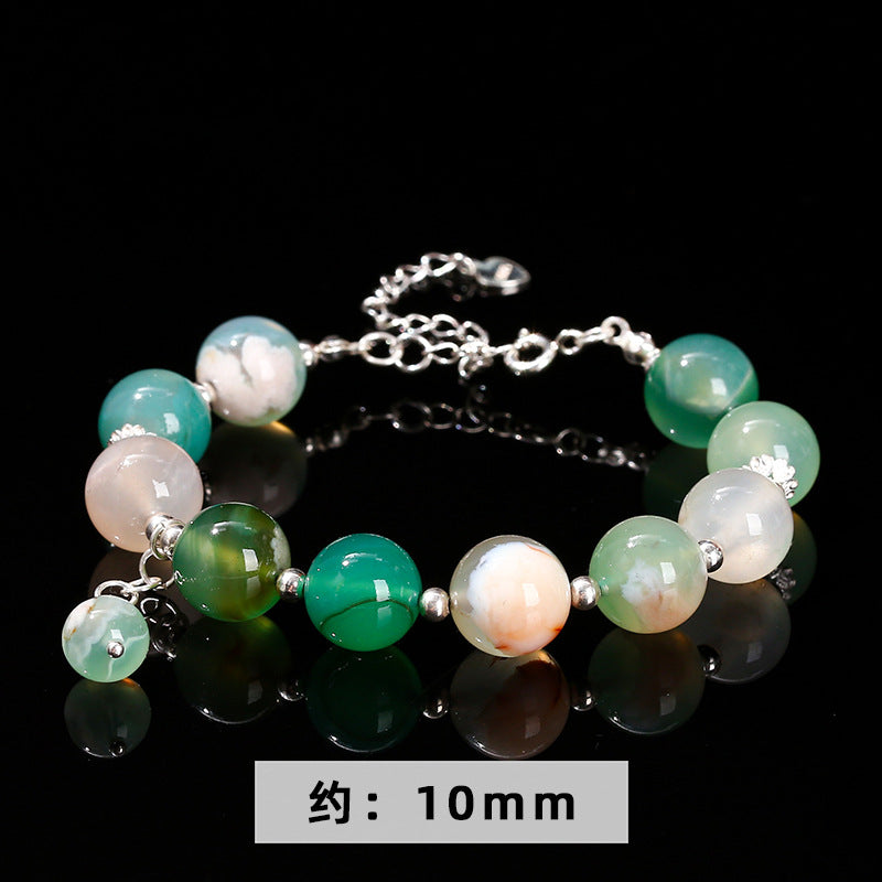 Natural green cherry blossom agate bracelet copper beads