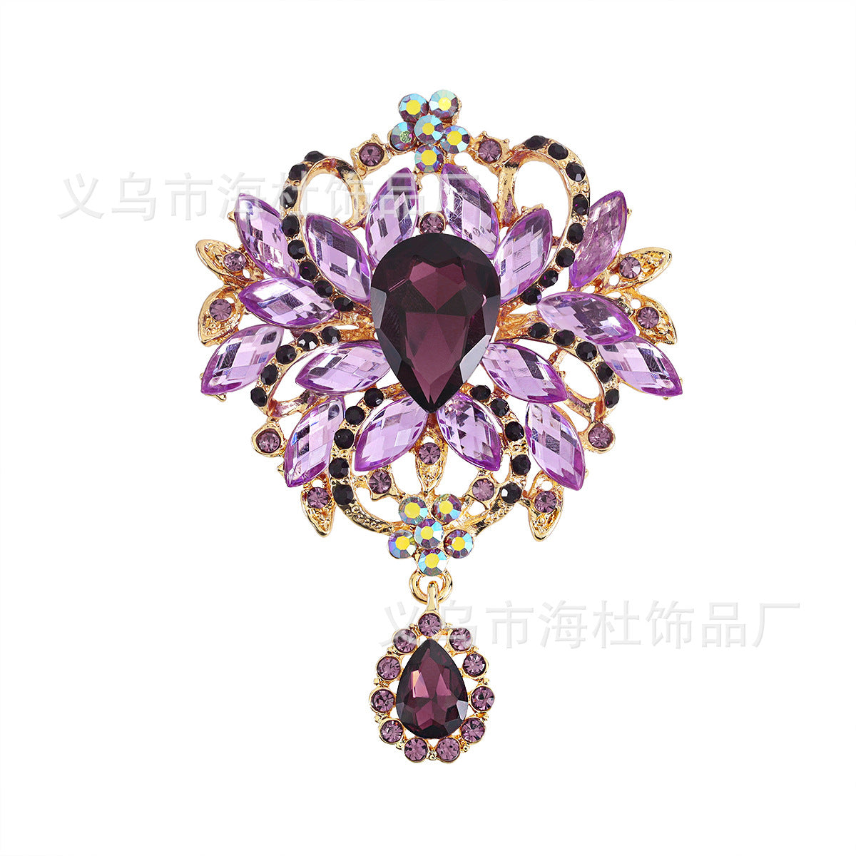 Alloy Crystal Glass Water Drop Brooch