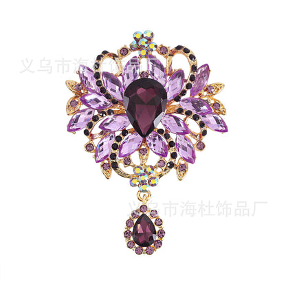 Alloy Crystal Glass Water Drop Brooch