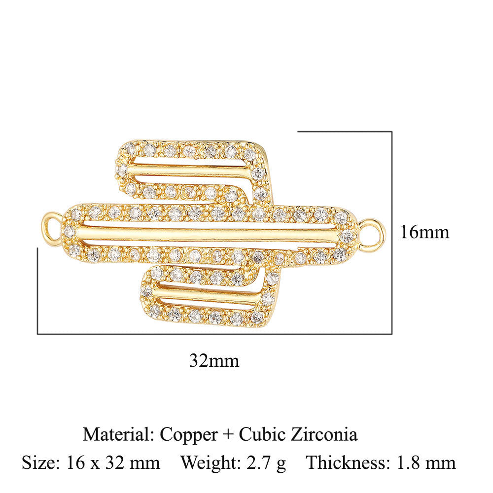 Cactus round zircon double hole copper accessories