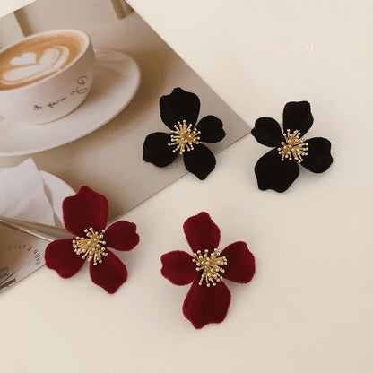 Premium burgundy flower stud earrings