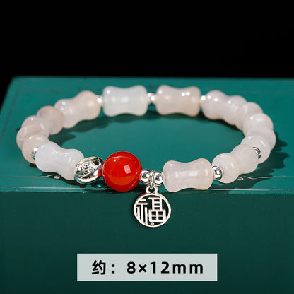 Natural powder crystal bamboo bead bracelet