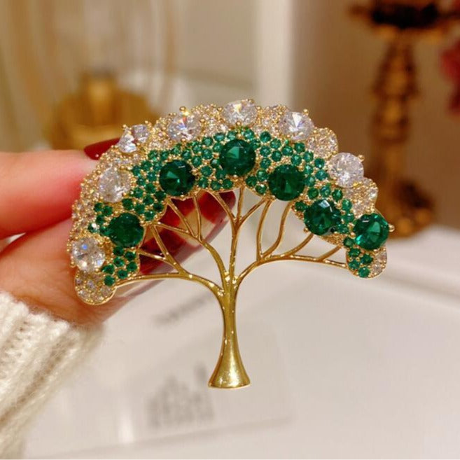 Green Sparkling Diamond Christmas Tree Brooch