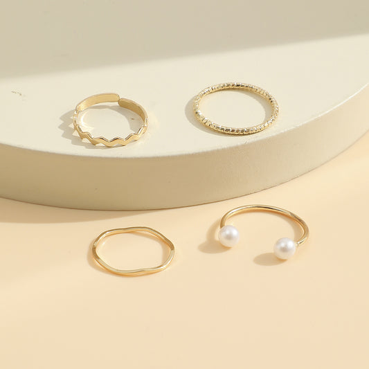 Pearl wave twist ring set four pieces