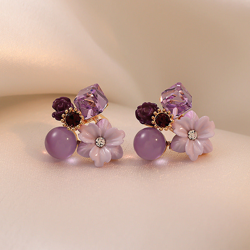 Purple crystal flower earrings