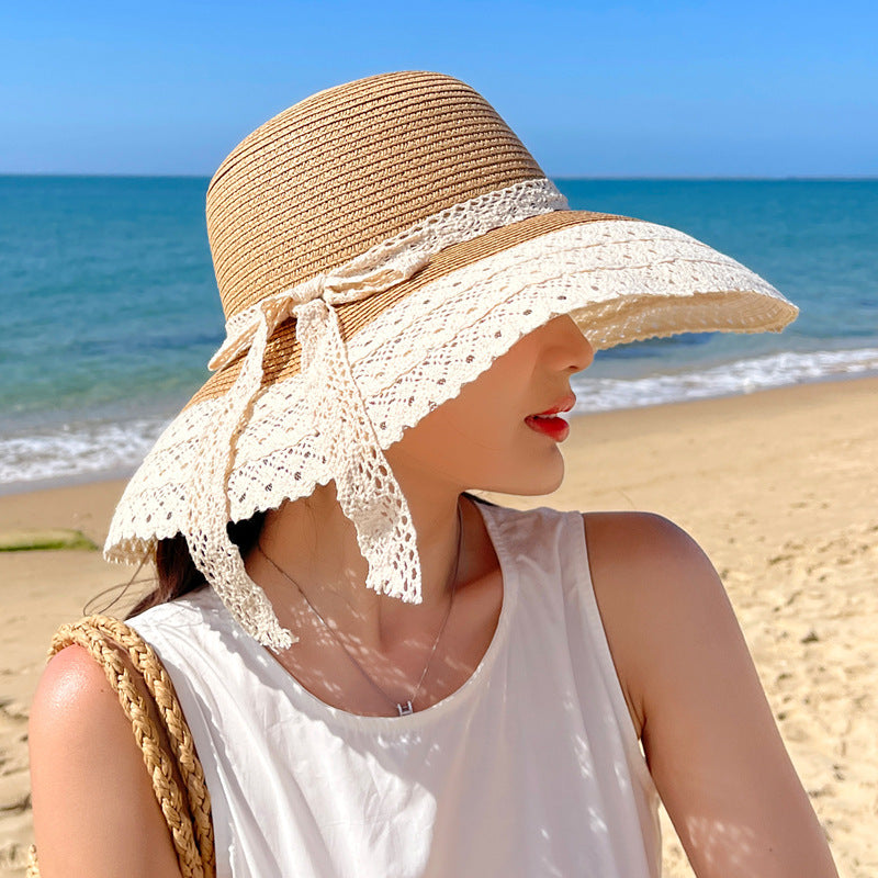 Beach Vacation Sun Hat Women Summer Travel UV Protection Wide Brim Straw