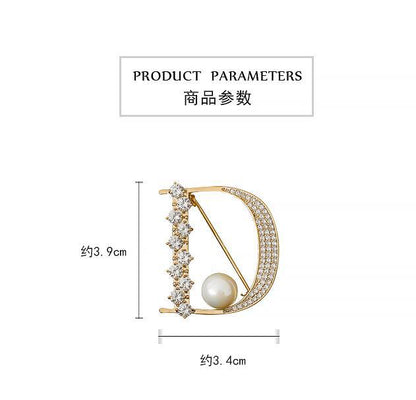 Letter imitation pearl brooch