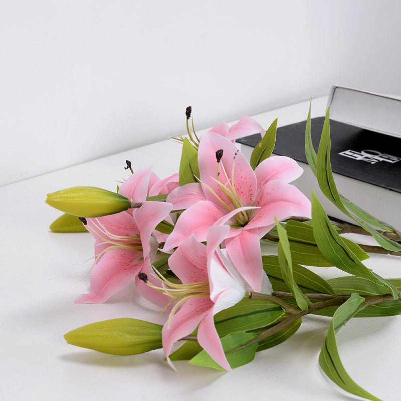 2 flowers and one bud long branch lily artificial flower