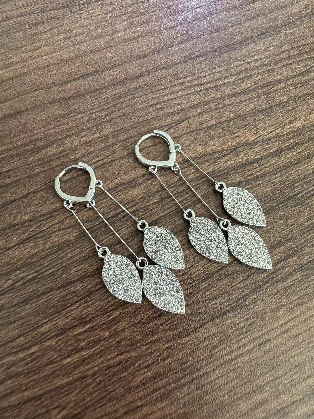 Diamond Leaf Ear Buckle Earrings