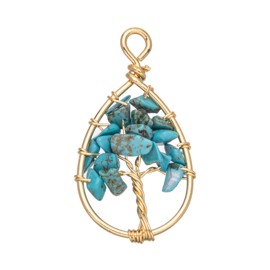 Natural stone crystal fortune tree of life pendant