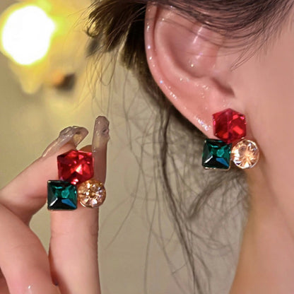 Color three-dimensional geometric crystal earrings