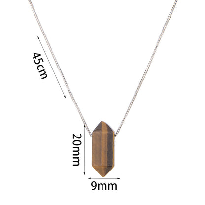 Double pointed hexagonal column stainless steel pendant necklace