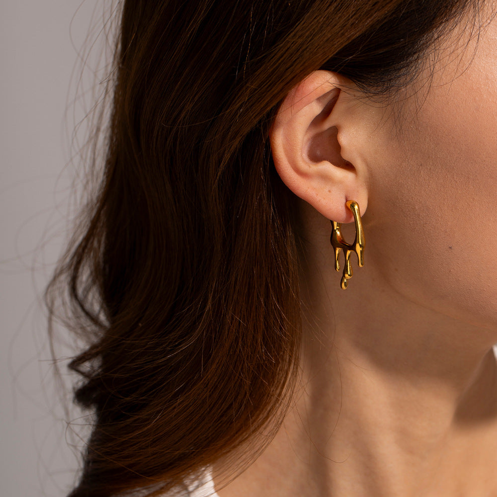 18k gold stainless steel liquid earrings