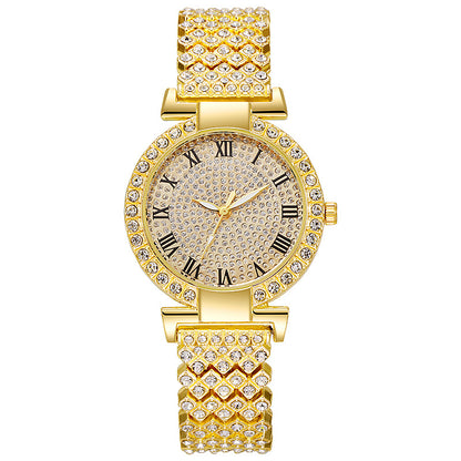 Roman scale diamond-encrusted women's quartz watch