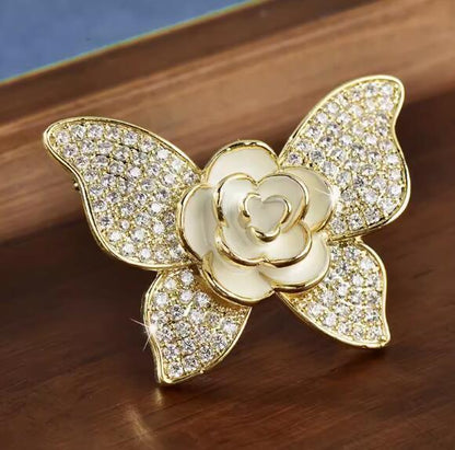 Butterfly Micro Diamond Rose Flower Brooch