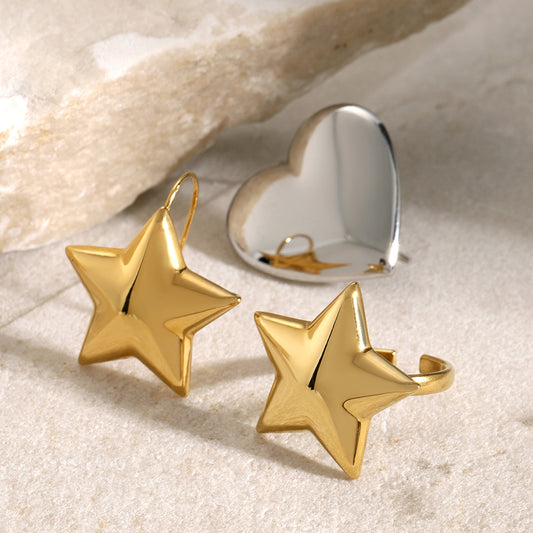 Love five-pointed star earrings and ring