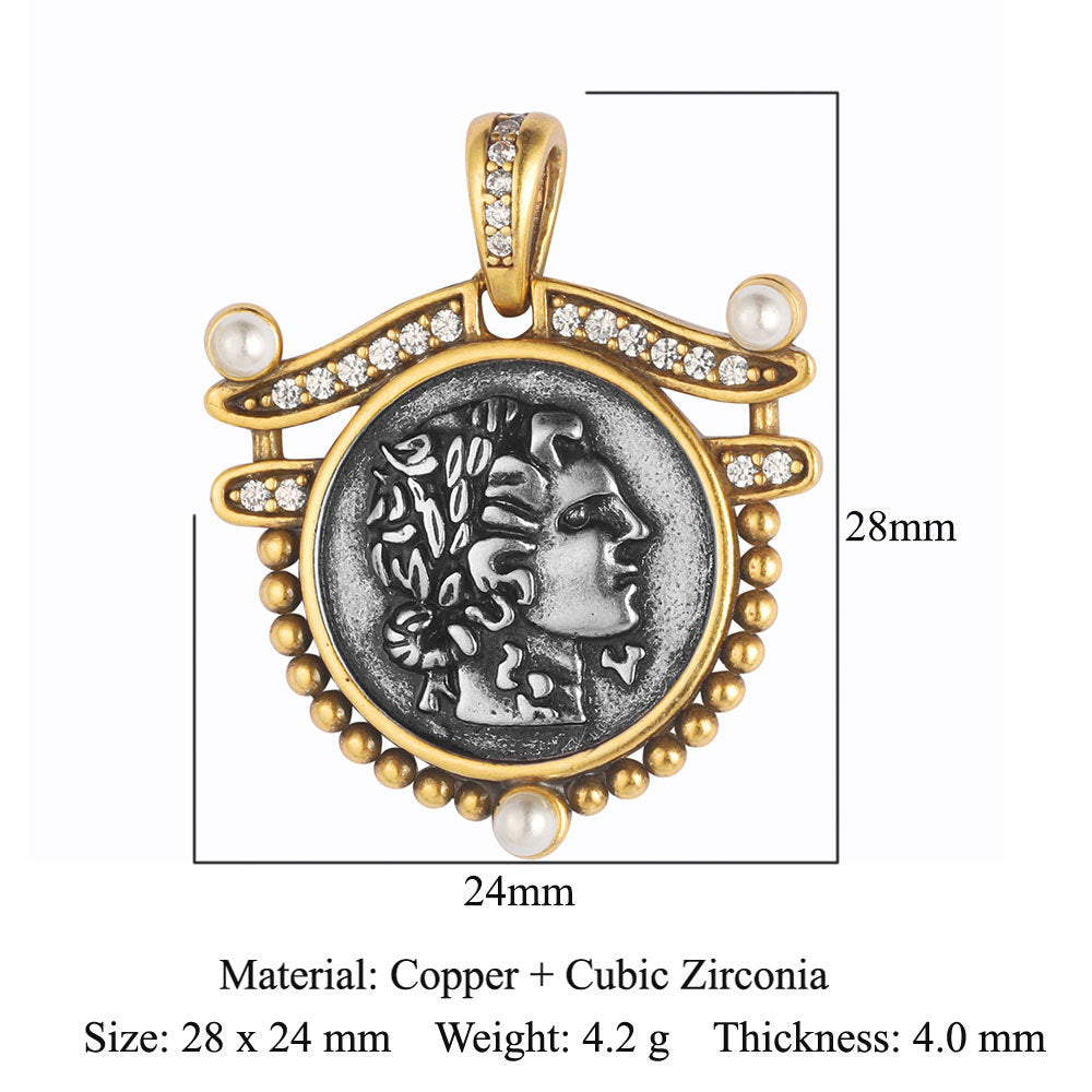 Copper zircon pendant ancient silver coin DIY accessories