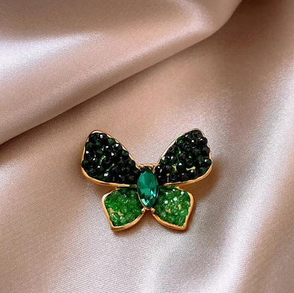 Green Crystal Butterfly Brooch