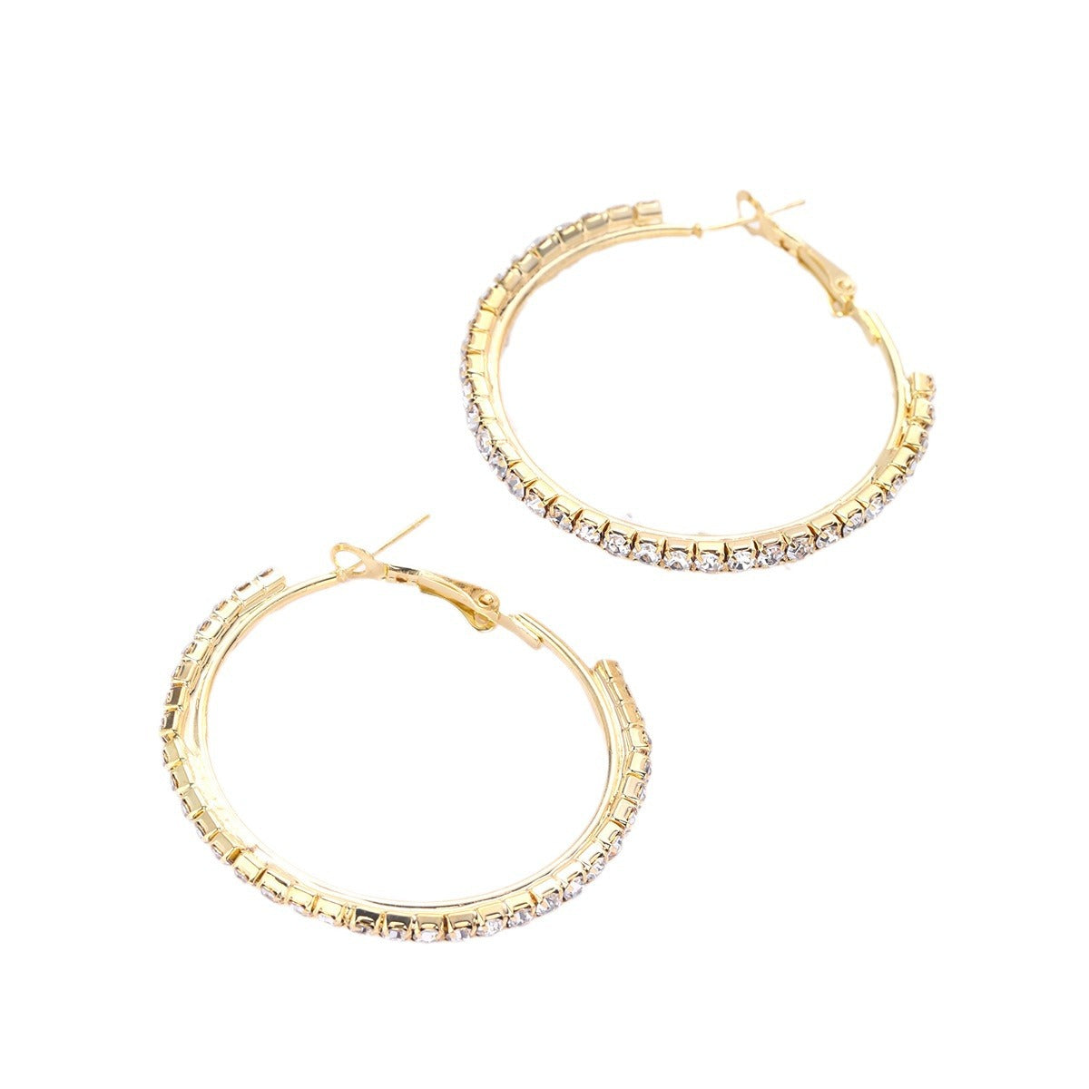 Gold Women's Diamond Large Circle Earrings