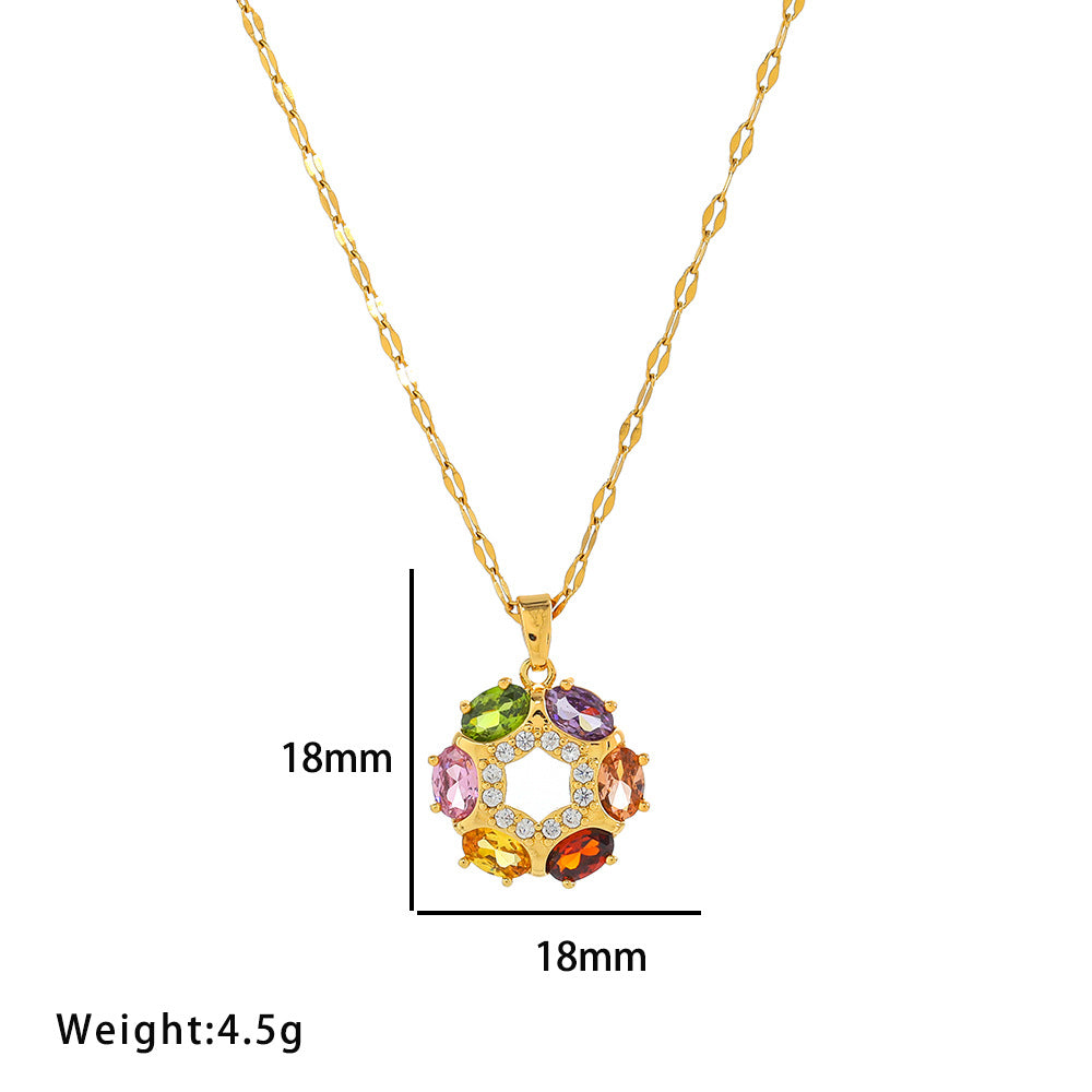 Colorful Zircon Circle Necklace, Earrings, Ring Set Wholesale