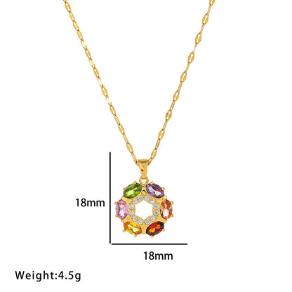 Colorful Zircon Circle Necklace, Earrings, Ring Set Wholesale